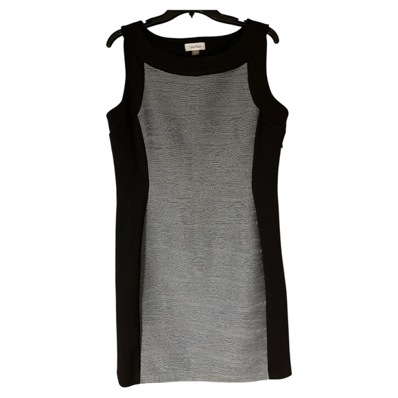 Calvin Klein Sleeveless Sheath Dress Size 14 Black Gray Textured Career Occasion - Picture 1 of 10